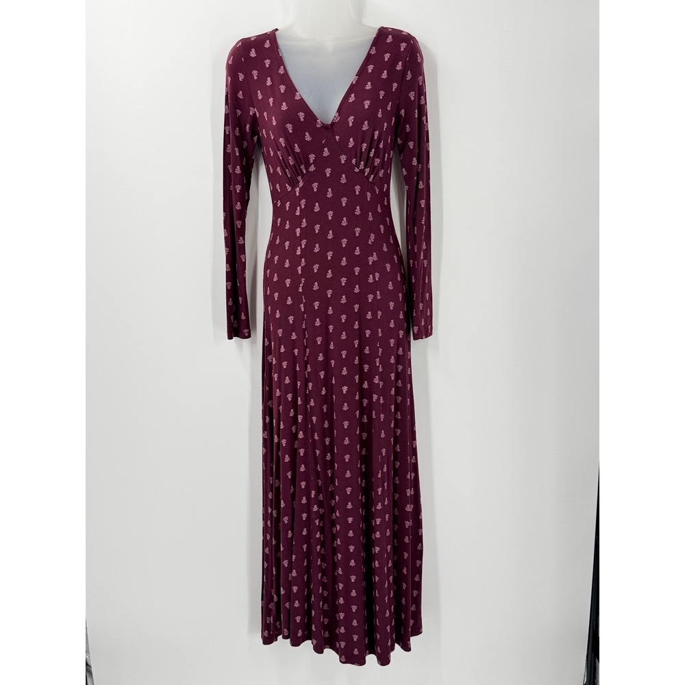 Z Supply Maxi Dress Womens XS Maroon Floral Long Sleeve jersey knit cottagecore